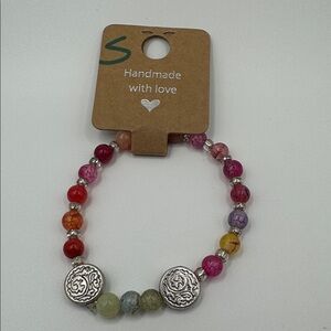 Handmade Multicolor Beaded Bracelet with Silver accents